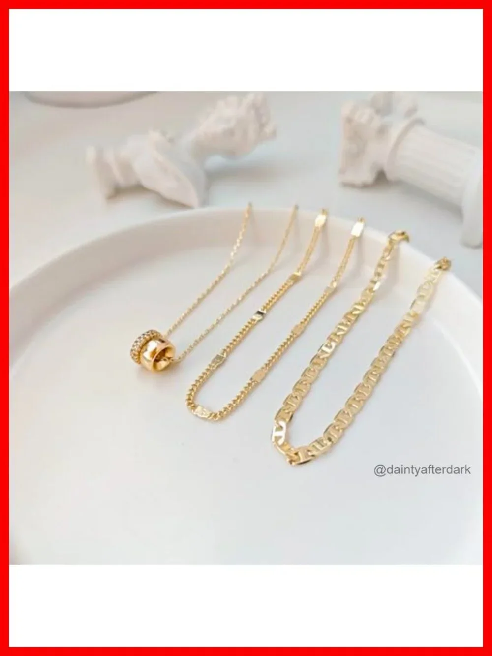 Layered CZ Rondelle Pendant Necklace Set 14K Gold Plated Mariner Chain Dainty